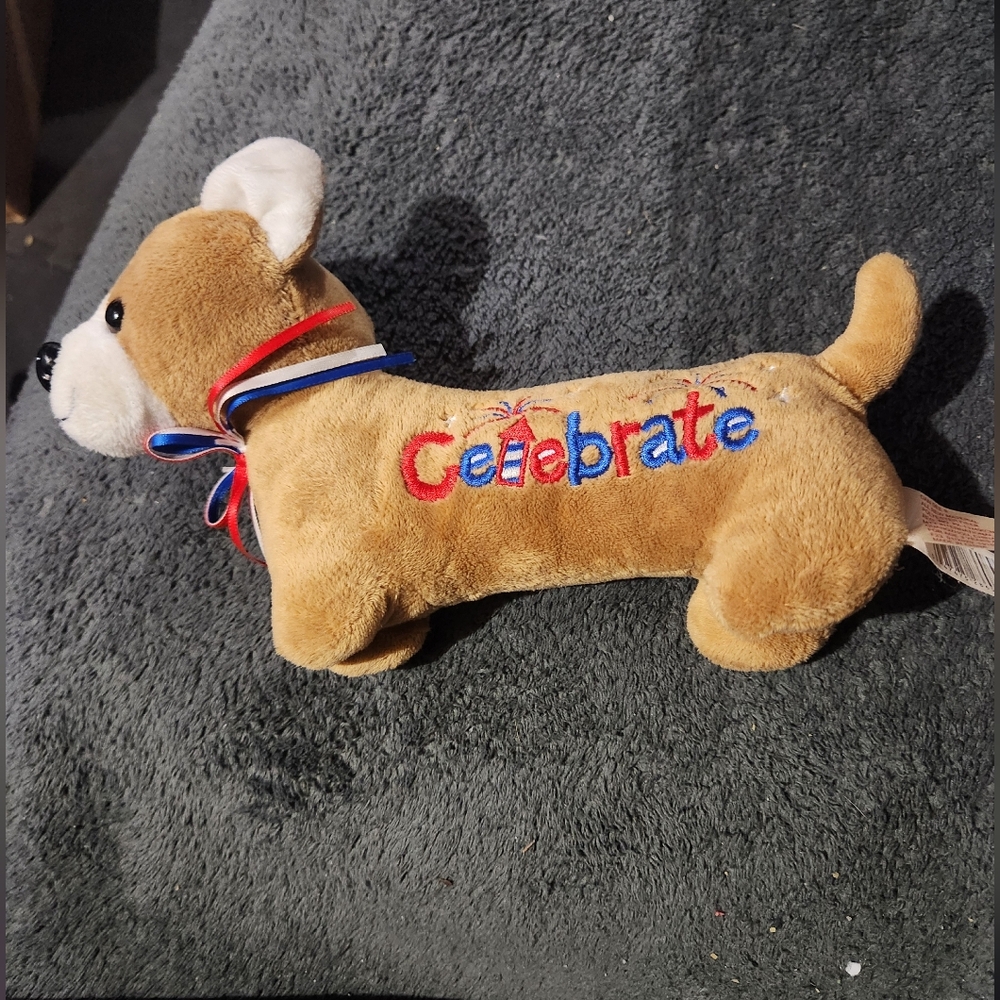 9" Dan Dee Dandee Dog Plush White & Tan Celebration